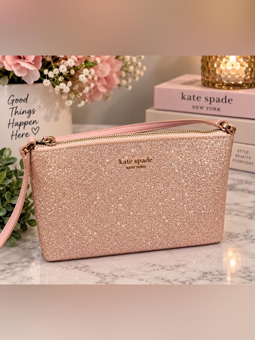 Kate Spade Joeley Rose Gold Glitter Crossbody Bag